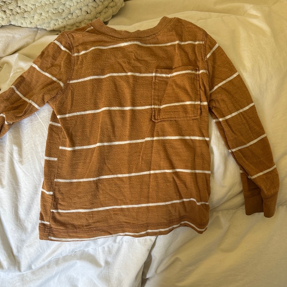 Old Navy Kids Long-Sleeve Stripe Pocket Tee - Rust & White